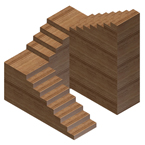 Escalera con tramo recto, curva de 90º, rellano compensado, otra curva de 90º y tramo recto.